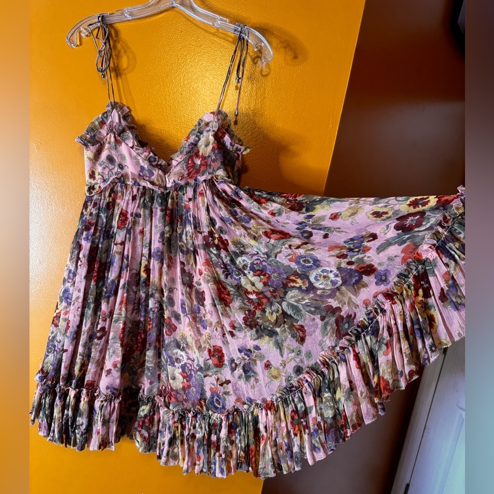 ZIMMERMANN Lovelorn Sleeveless Ruffle Mini Dress In Pink Floral. Size 0/XS - Picture 6 of 11